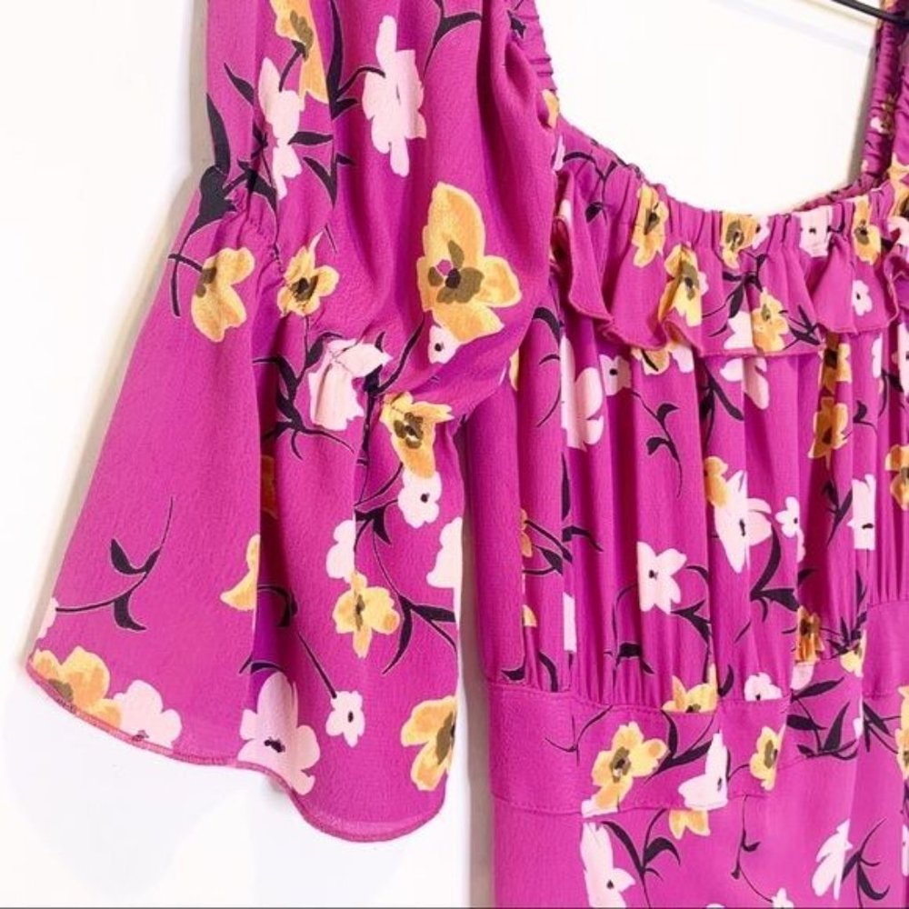 Flynn Skye Berry Floral Kiss Off Shoulder Short Smocked Sleeve Maxi Dress Small - Picture 5 of 10